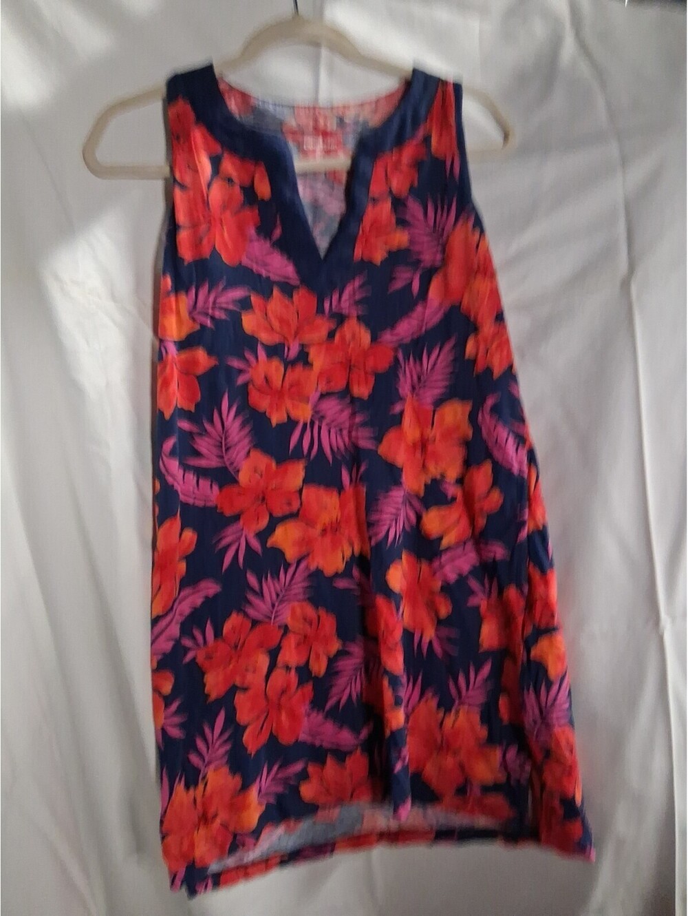Lands’ End XS Cotton Sleeveless Dress Tropical Vacation Resort Beachy Floral N2